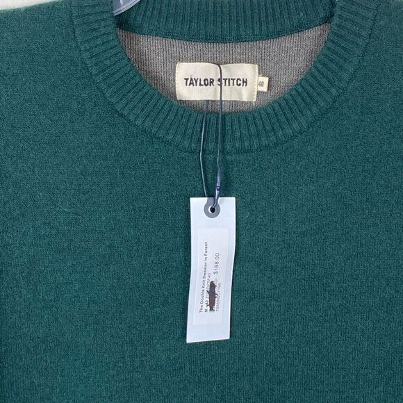 Taylor Stitch Dark Green Wool Blend Crewneck The Double Knit Sweater in Forest - Picture 3 of 6